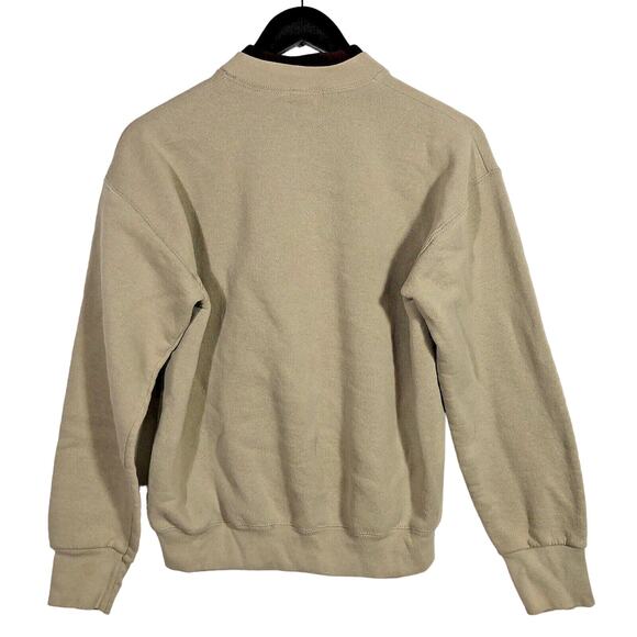 Retro Embroidered Sweatshirt Tan Patriotic Hearts Fruit of the Loom Medium Y2K - Picture 7 of 8